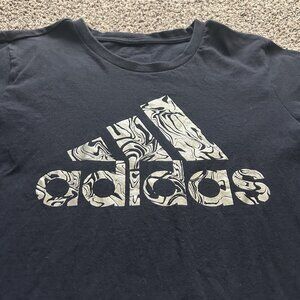 Adidas Short Sleeve Shirt Mens Small Navy Silver Foil Logo Graphic Tee